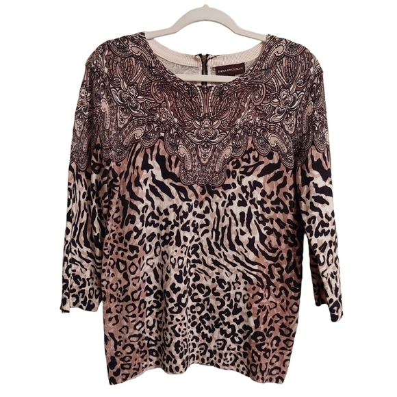 DANA BUCHMAN LADIES SHORT SLEEVE ANIMAL PRINT TOP- L - Picture 1 of 4